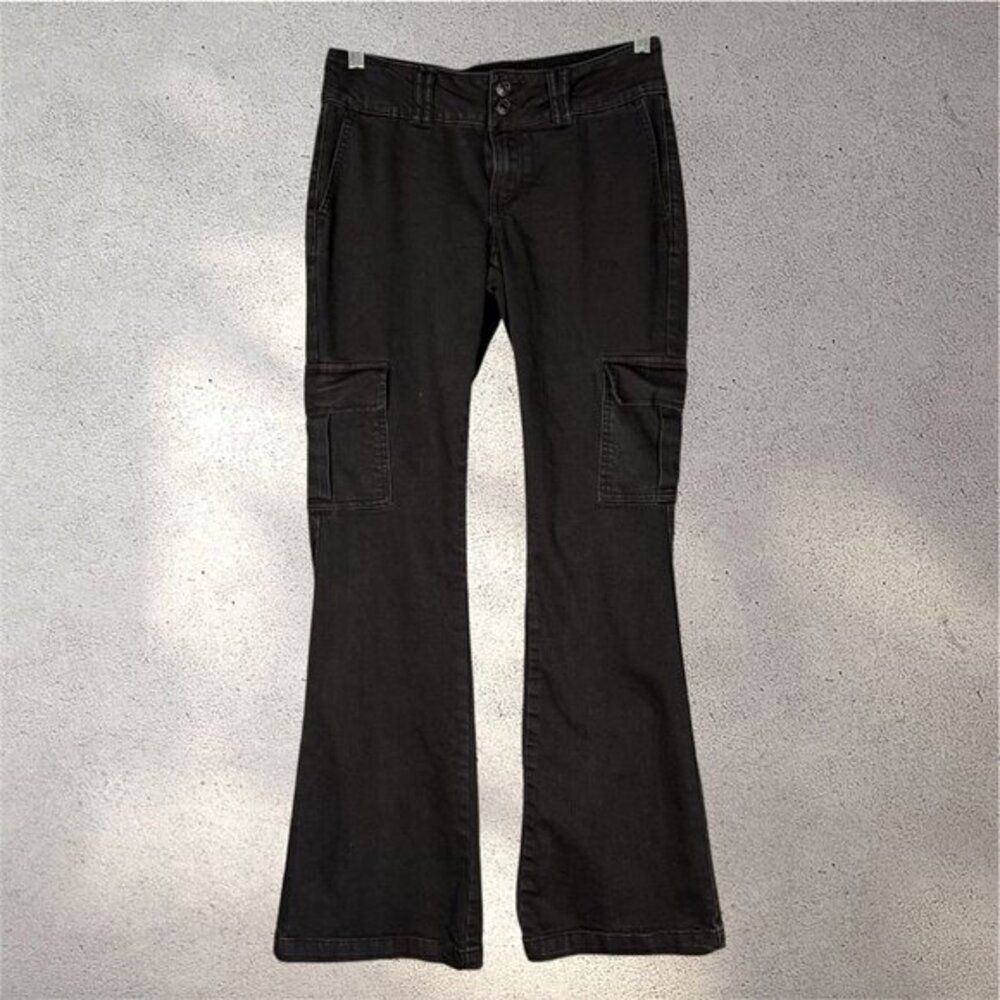 YMI Low-Rise Cargo Jeans Juniors 1/25 Black Flare Y2K Acubi Skater Grunge Street